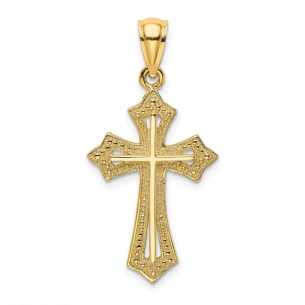 14k Yellow Gold Beaded Cross Charm