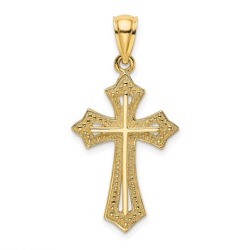 14k Yellow Gold Beaded Cross Charm