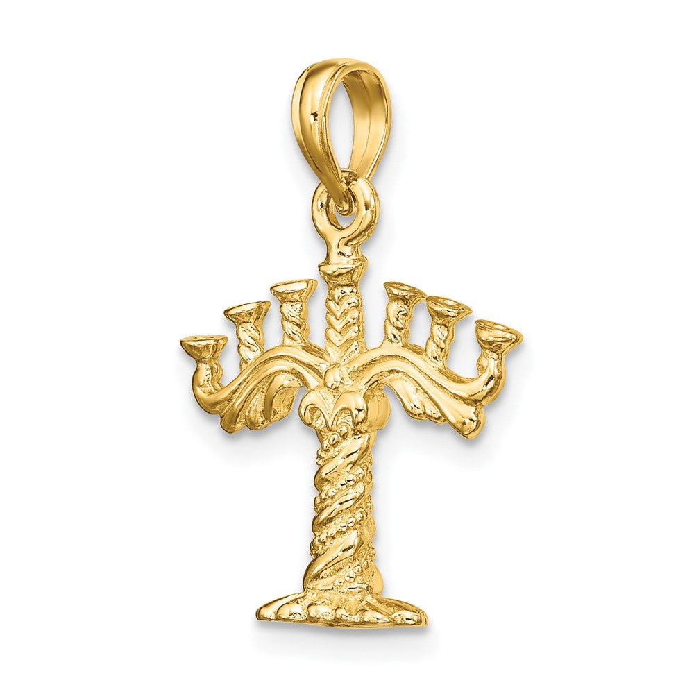 14k Yellow Gold 3-D Textured Menorah Charm