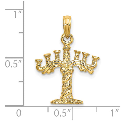 14k Yellow Gold 3-D Textured Menorah Charm