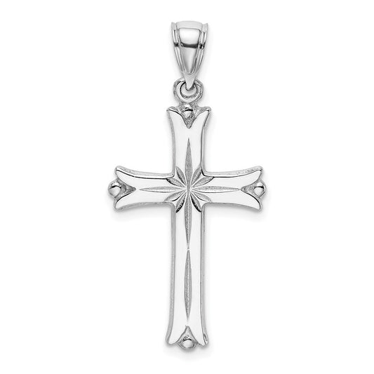 14k White Gold Cross W/Starburst Center Charm