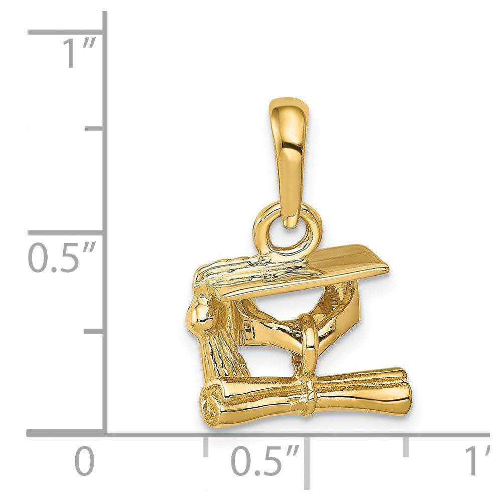 14k Yellow Gold Solid Polish 3D Moveable Graduation Cap w/Diploma Pendant