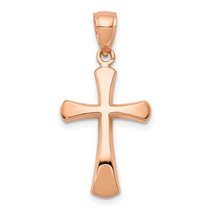 14k Rose Gold Polished Beveled Cross w/ Round Tips Charm