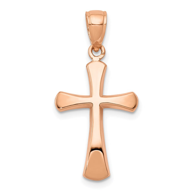 14k Rose Gold Polished Beveled Cross w/ Round Tips Charm
