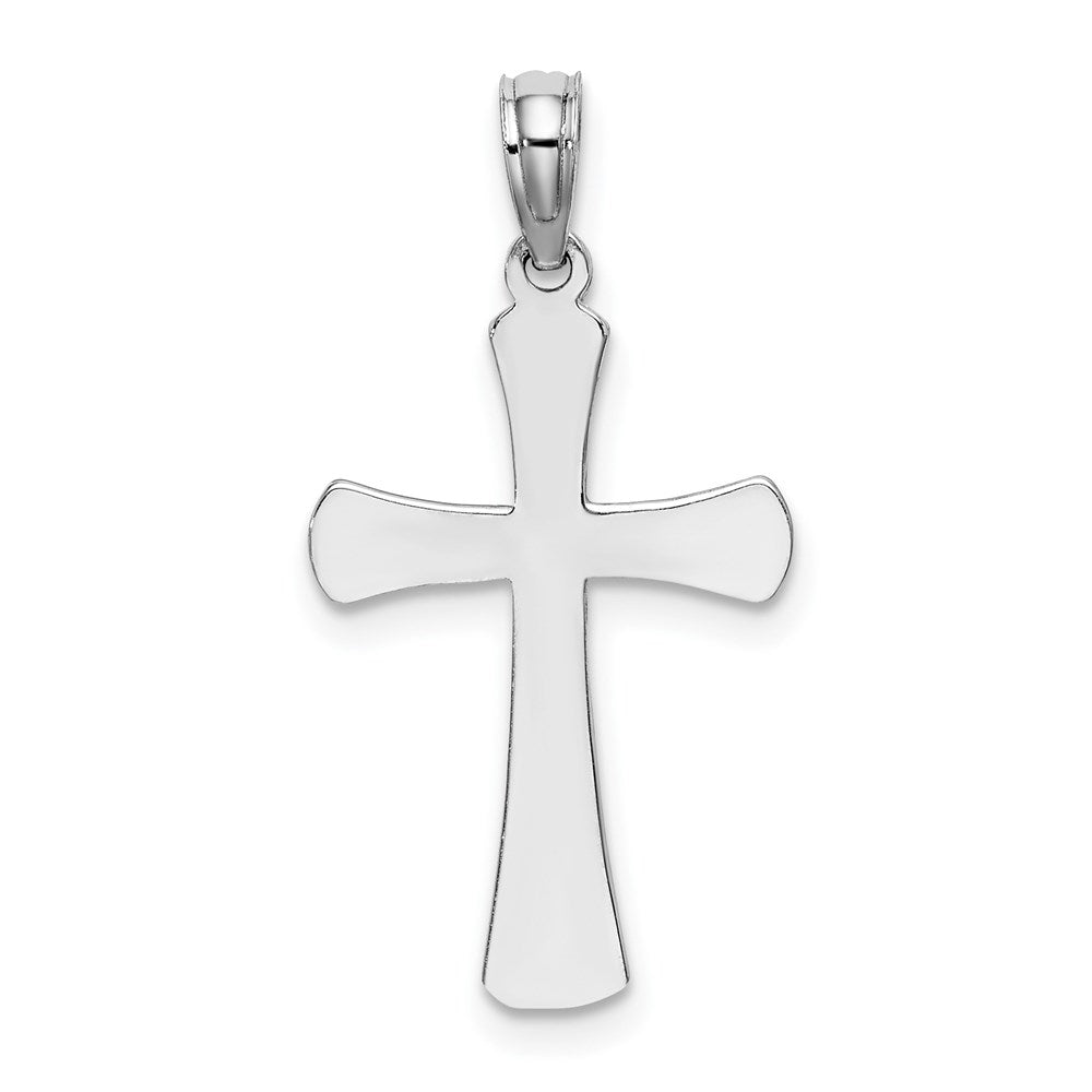 14k White Gold Polished Beveled Cross w/ Round Tips Charm