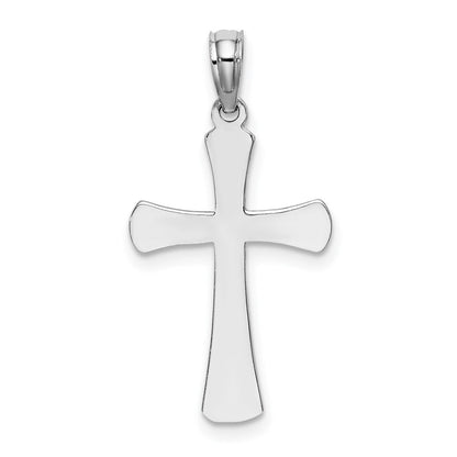 14k White Gold Polished Beveled Cross w/ Round Tips Charm