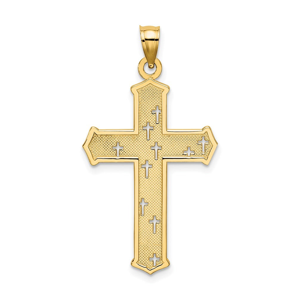 14k Yellow Gold Arrow Tip Cross W/ Cross Accents Charm