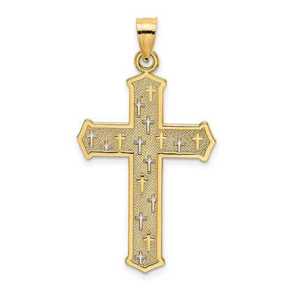 14k Yellow Gold Arrow Tip Cross W/ Cross Accents Charm