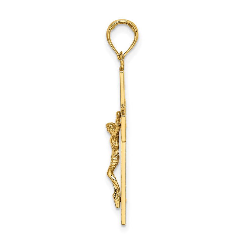 14k Yellow Gold Cut-Out Heart w/I LOVE JESUS on Reverse Crucifix Charm