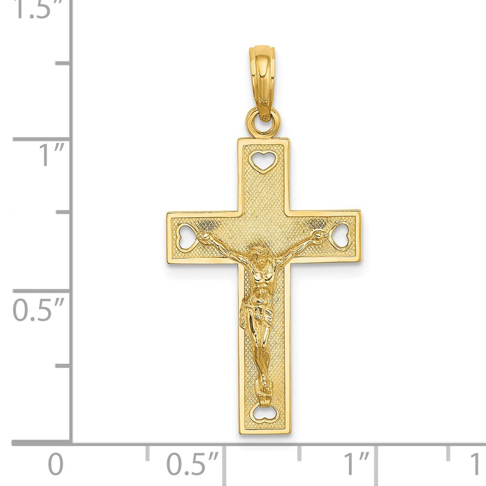 14k Yellow Gold Cut-Out Heart w/I LOVE JESUS on Reverse Crucifix Charm