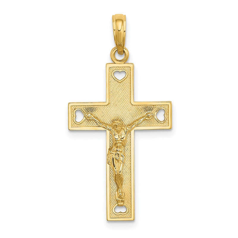 14k Yellow Gold Cut-Out Heart w/I LOVE JESUS on Reverse Crucifix Charm