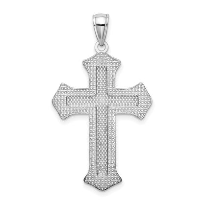 14k White Gold 2-D Filigree Center Block Cross Charm
