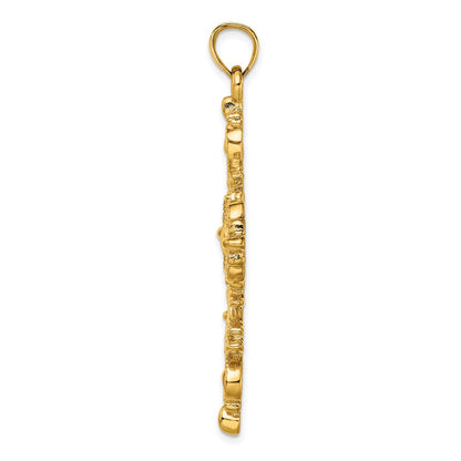 14k Yellow Gold Large Cross With Fleur-De-Lis Tips Charm