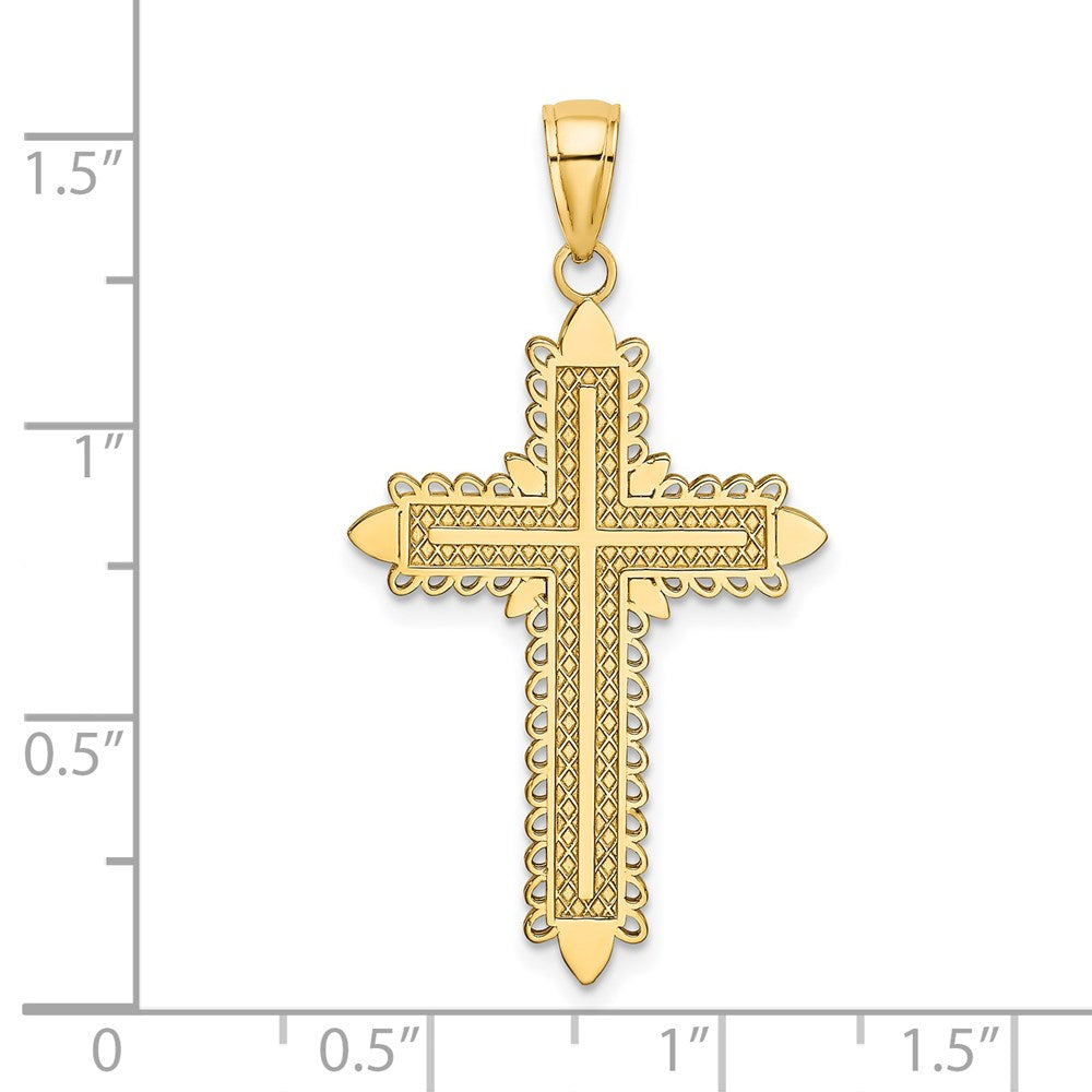 14k Yellow Gold w/ Lace Border Cross Charm