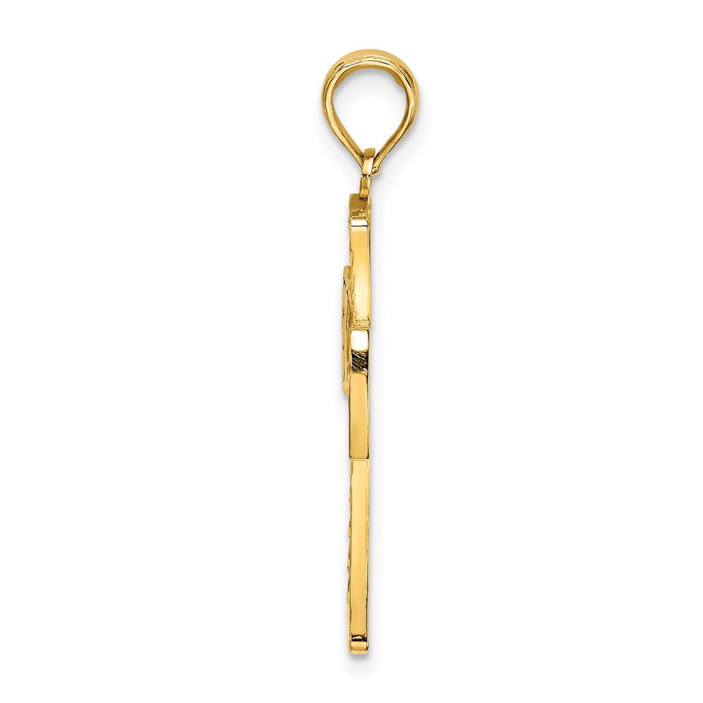 14k Yellow Gold D/C  W/Satin Edge Lattice Cross Charm