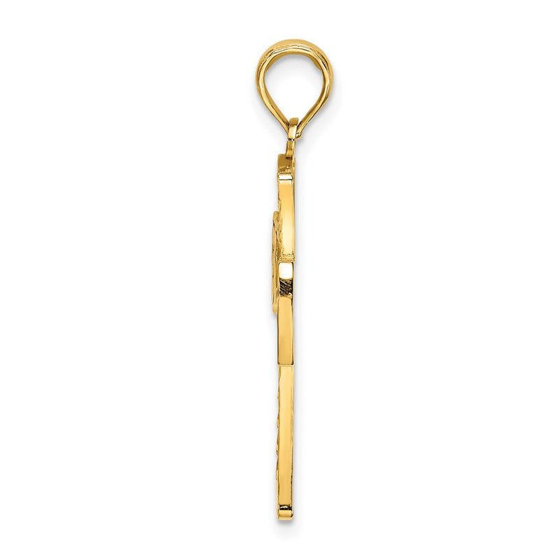 14k Yellow Gold D/C  W/Satin Edge Lattice Cross Charm