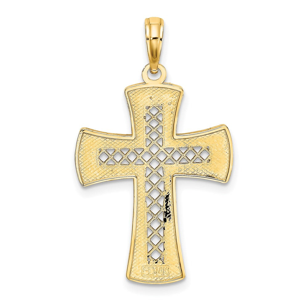 14k Yellow Gold D/C  W/Satin Edge Lattice Cross Charm