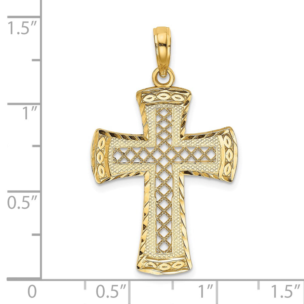 14k Yellow Gold D/C  W/Satin Edge Lattice Cross Charm