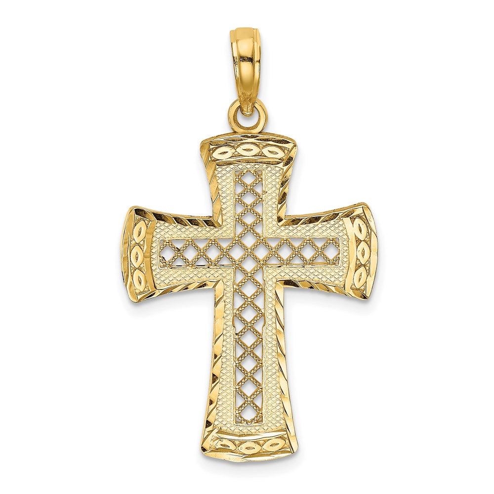 14k Yellow Gold D/C  W/Satin Edge Lattice Cross Charm
