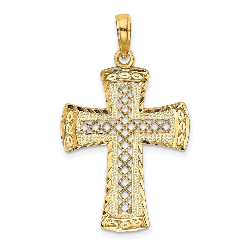 14k Yellow Gold D/C  W/Satin Edge Lattice Cross Charm