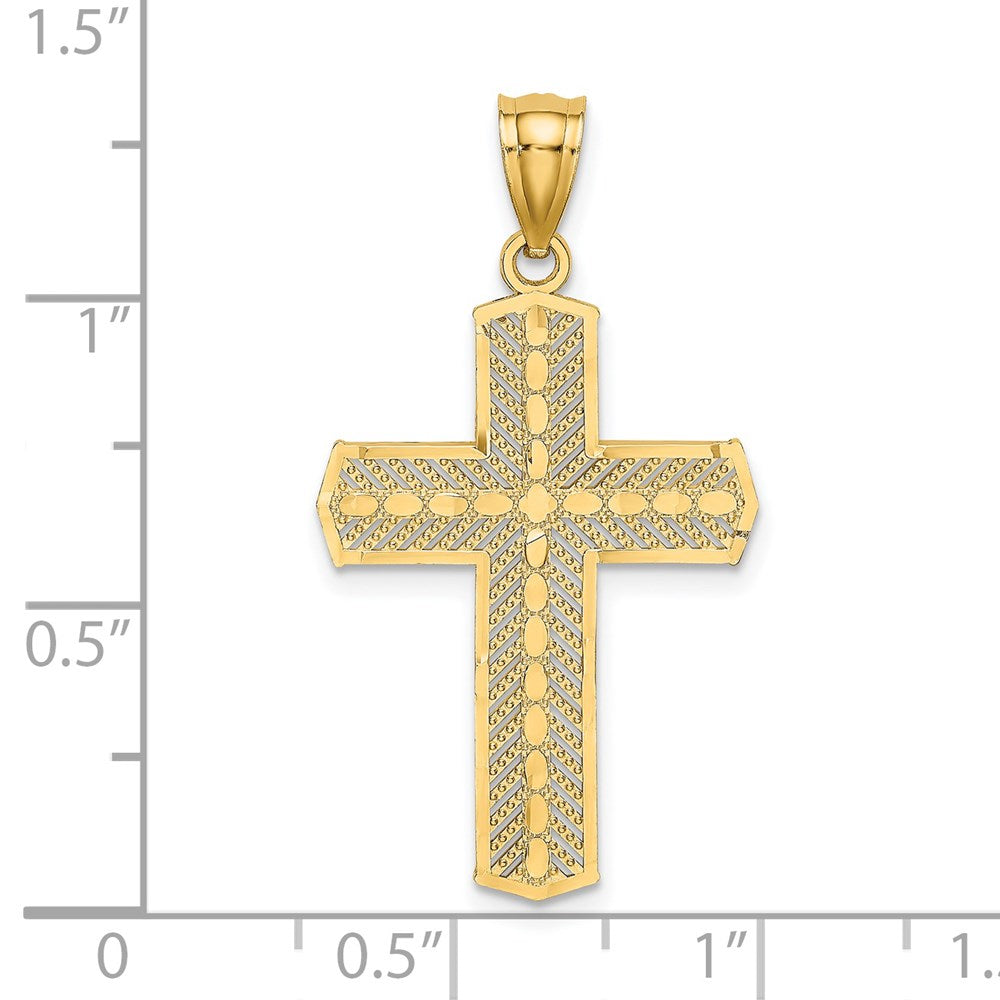 14k Yellow Gold Beaded Cross Charm