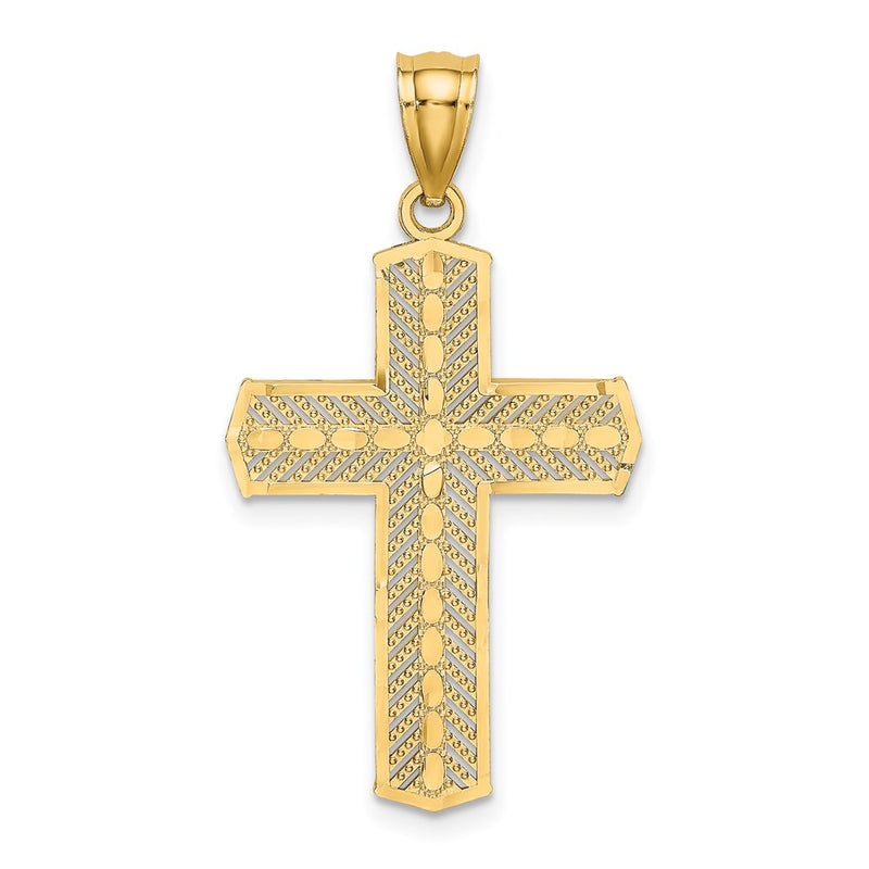 14k Yellow Gold Beaded Cross Charm