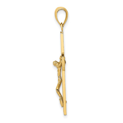 14k Yellow Gold Textured Swirl Design Crucifix Charm