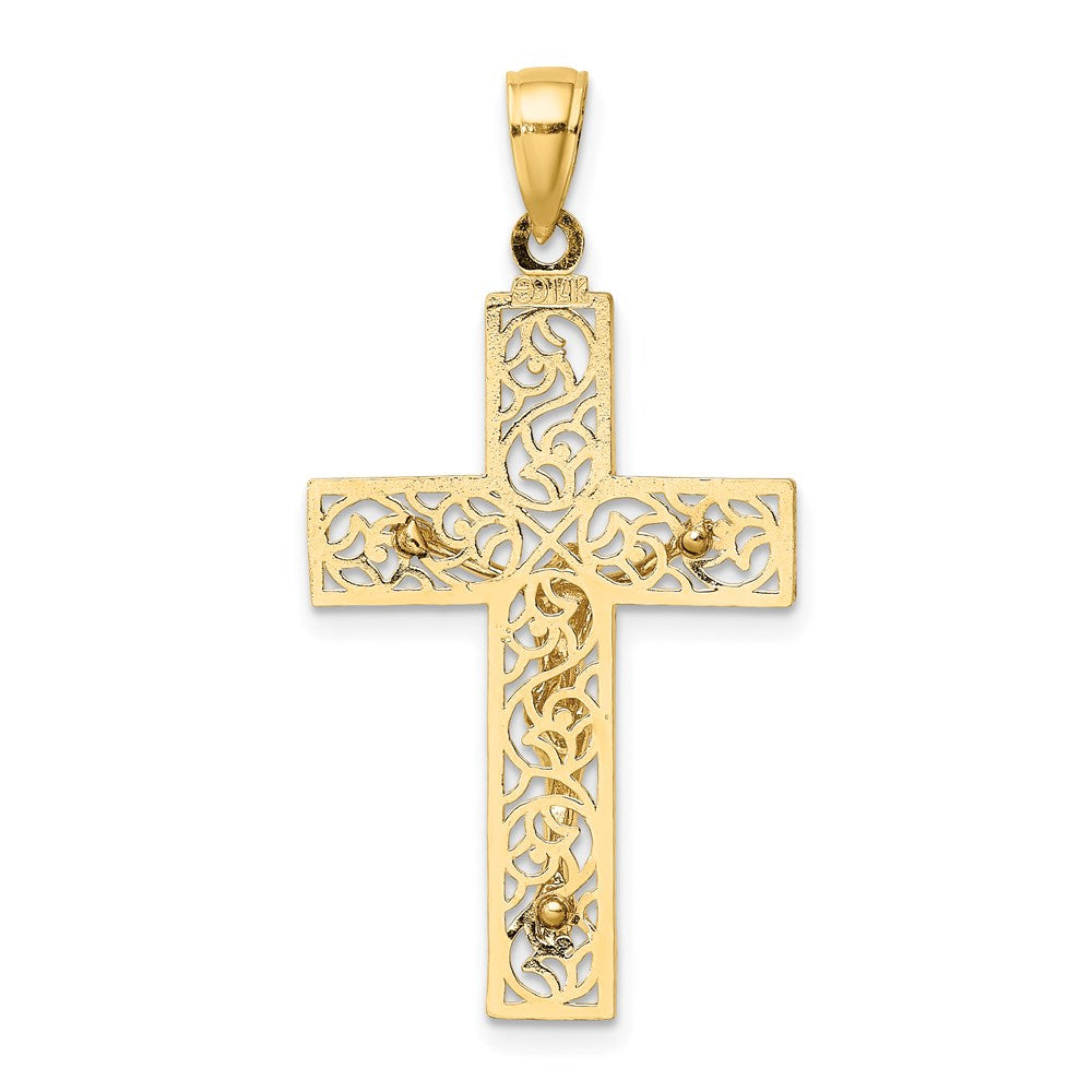 14k Yellow Gold Textured Swirl Design Crucifix Charm