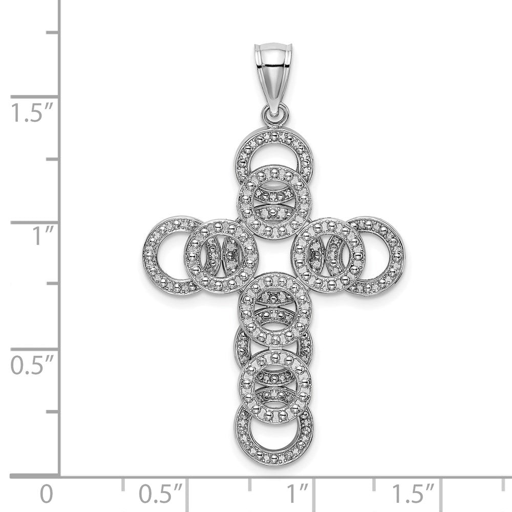 14k White Gold 2-D Circular Infinity Illusion Cross Charm