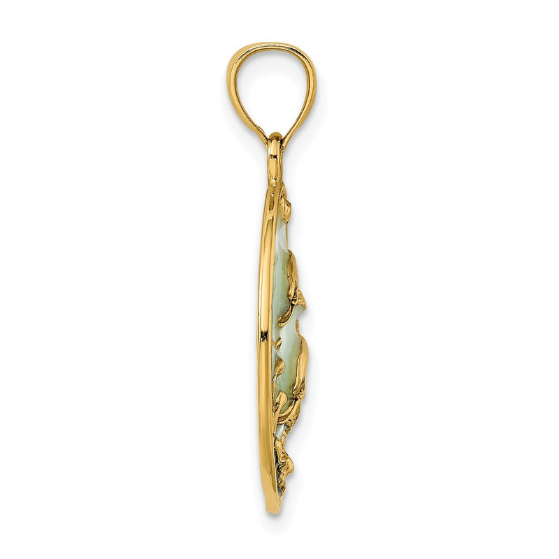 14k Yellow Gold 2-D Dolphins w/Blue Enameled Charm