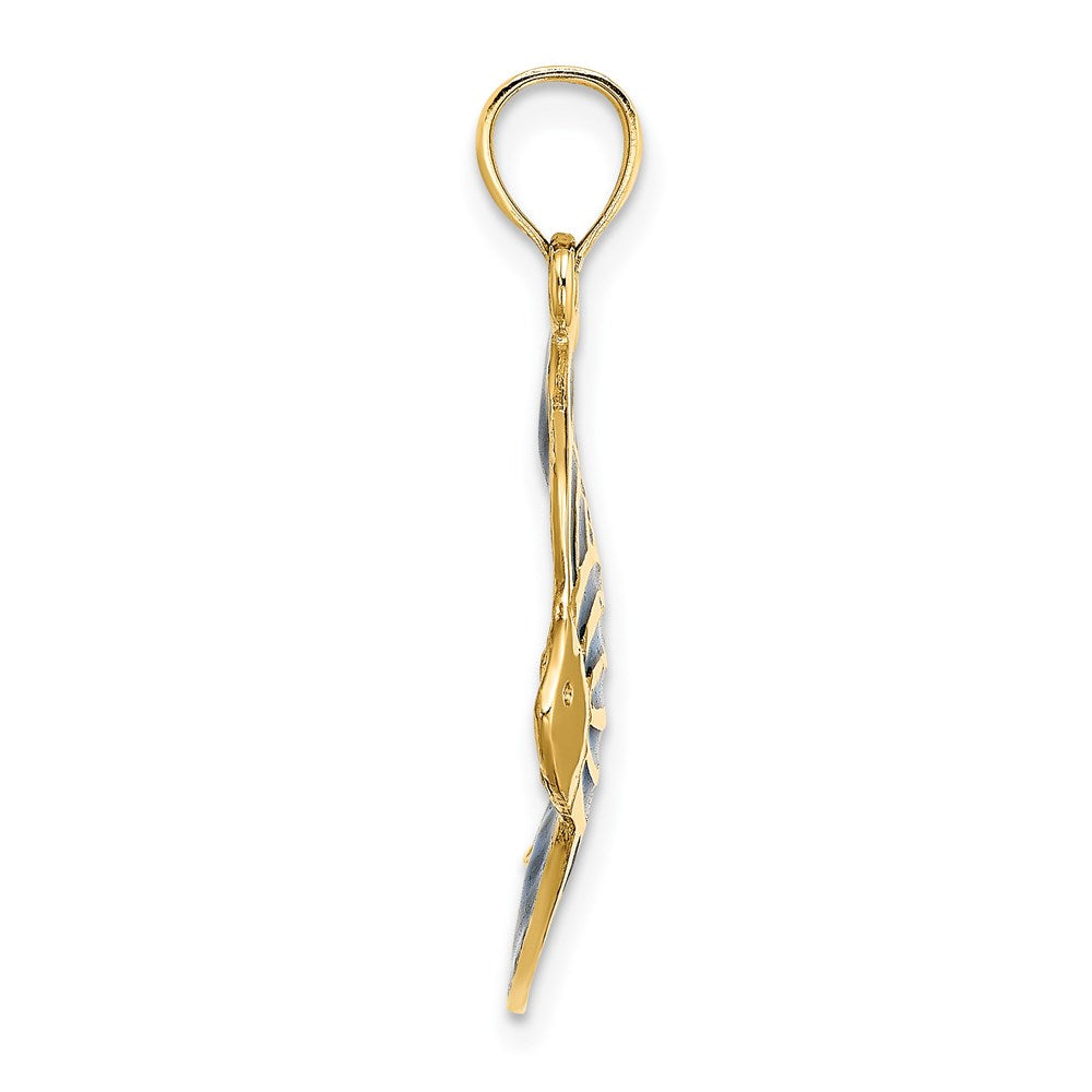 14k Yellow Gold W/ Blue Enameled Angelfish Charm