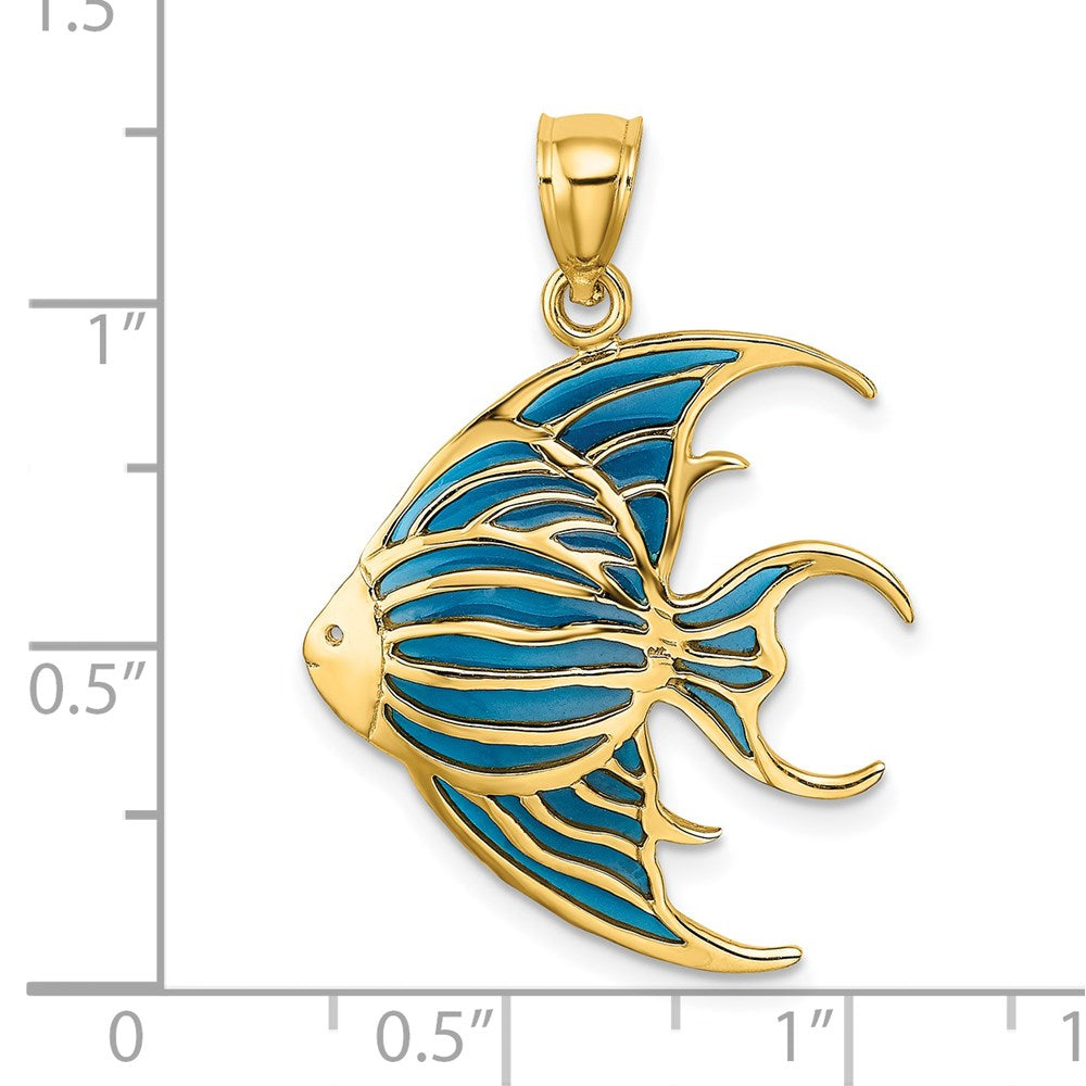 14k Yellow Gold W/ Blue Enameled Angelfish Charm