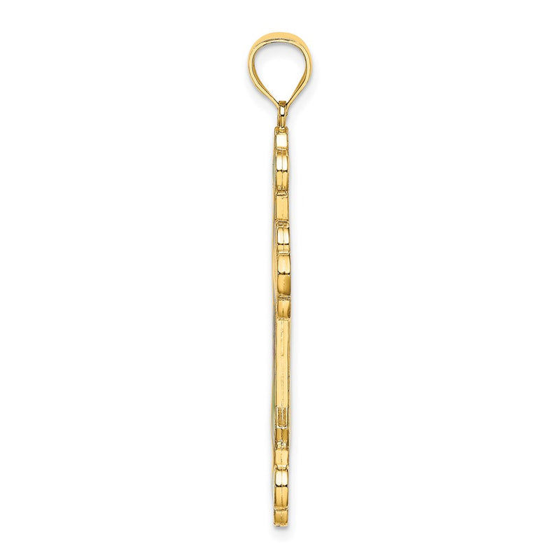 14k Yellow Gold Multi Color Enameled Cross Charm