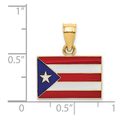14k Yellow Gold Solid Enameled Puerto Rico Flag Pendant