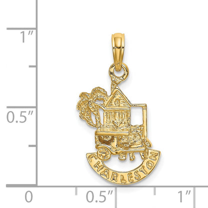 14k Yellow Gold CHARLESTON SCENE w/ Horse Cart and House Charm