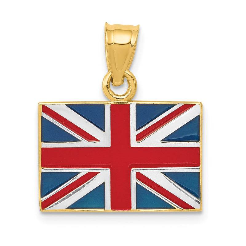14k Yellow & Rhodium Gold w/Rhodium Solid Enameled United Kingdom Flag Pendant