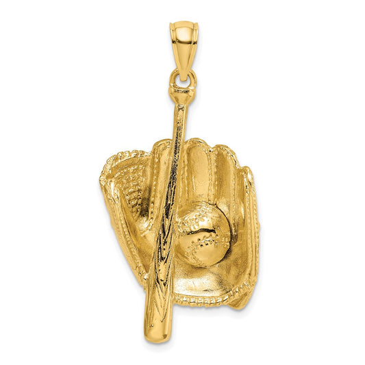 14k Yellow Gold 3-D Baseball Glove Bat Ball Charm