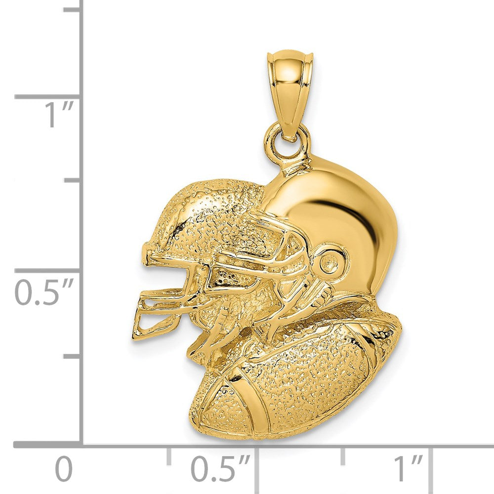 14k Yellow Gold 2-D Double Football Helmets and Ball Charm