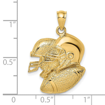 14k Yellow Gold 2-D Double Football Helmets and Ball Charm