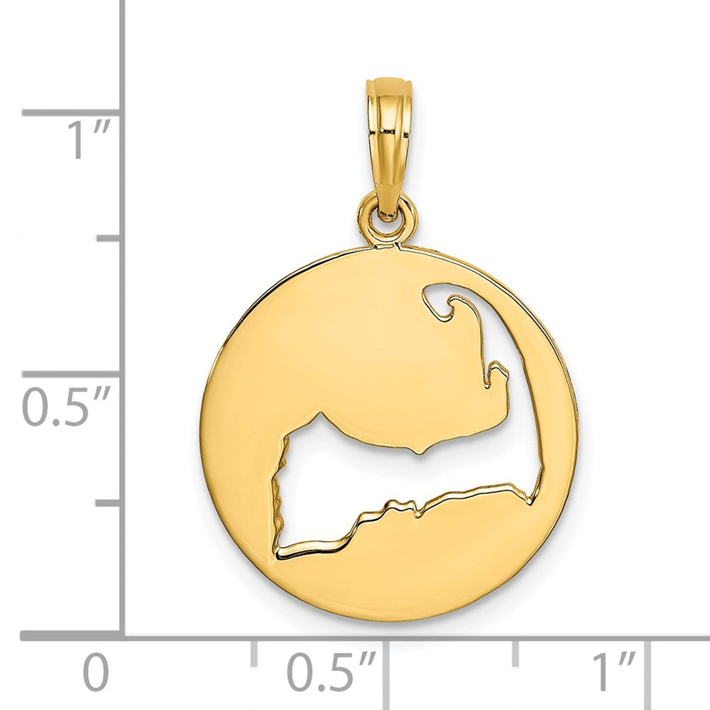14k Yellow Gold Polished Cut-Out CAPE COD Map Charm