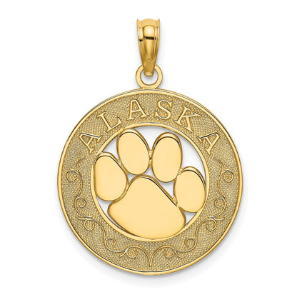 14k Yellow Gold ALASKA w/ Bear Paw Charm