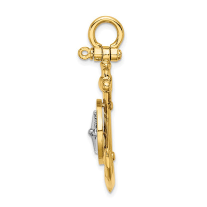 14k Two-tone Gold 3-D Anchor w/ Compass and Rhodium Needle Charm