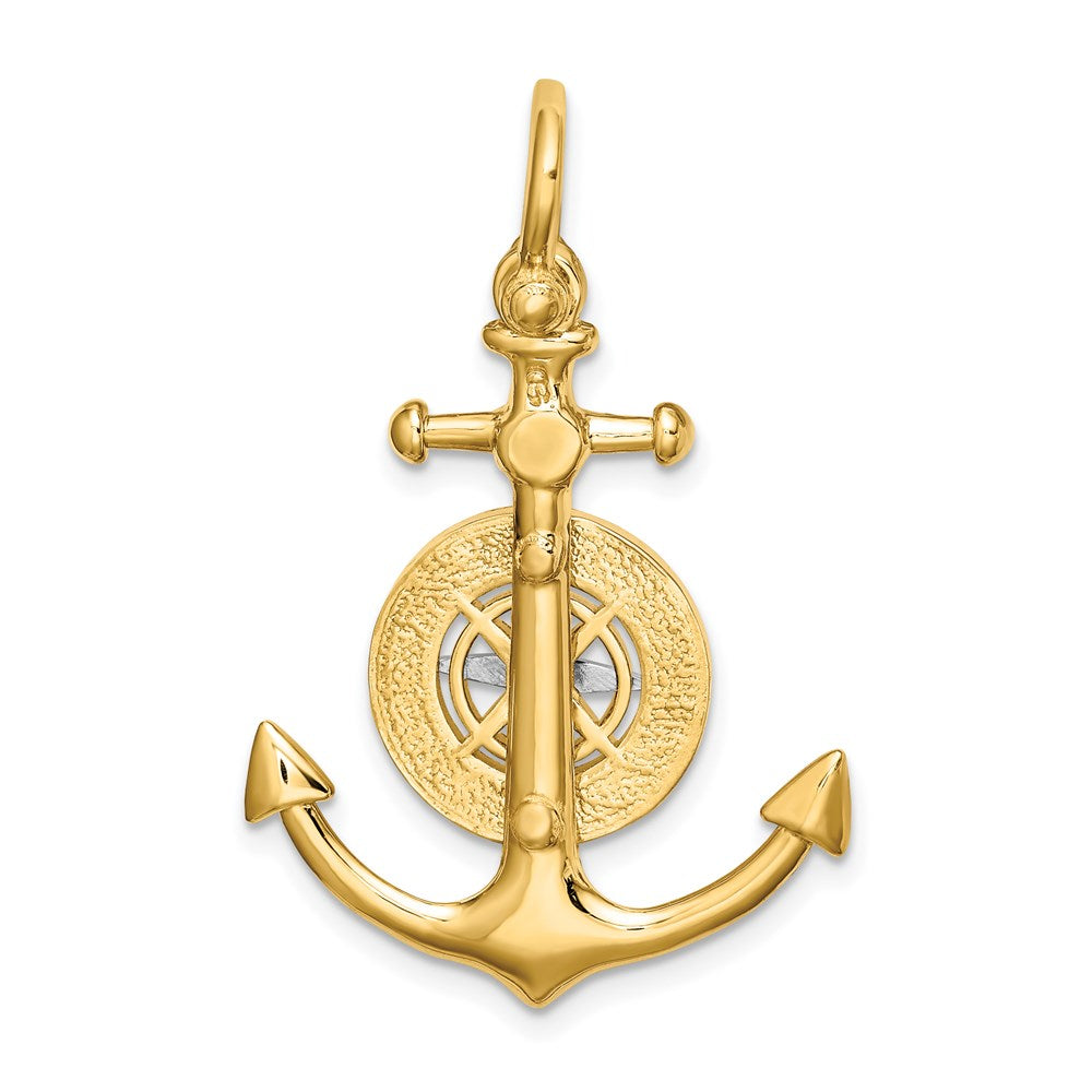 14k Two-tone Gold 3-D Anchor w/ Compass and Rhodium Needle Charm