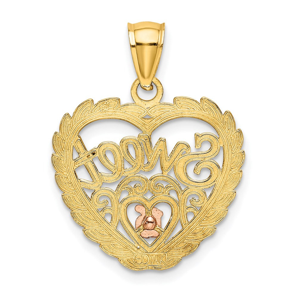 14k Two-tone Gold White Rhodium SWEET 16 In Heart Charm