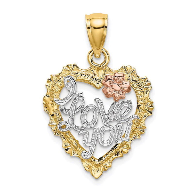 14k Two-tone Gold w/White Rhodium Heart I LOVE YOU Charm