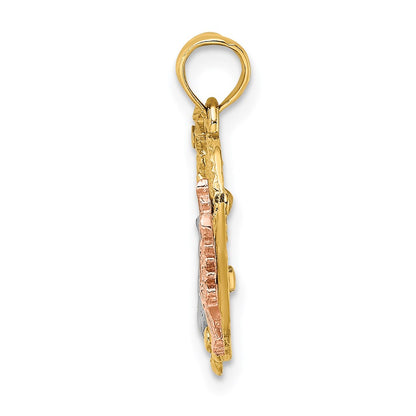 14k Two-tone Gold Yellow and Rose Gold w/Rhodium LOVE w/Doves Heart Charm