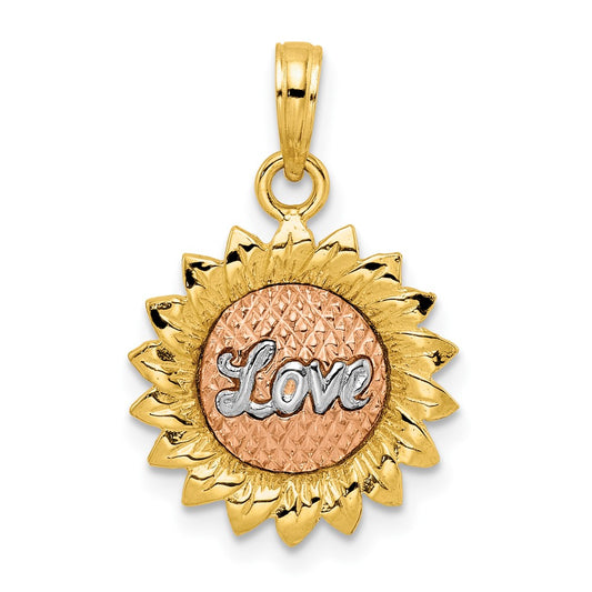 14k Tri-Color Gold Sunflower w/ LOVE Pendant