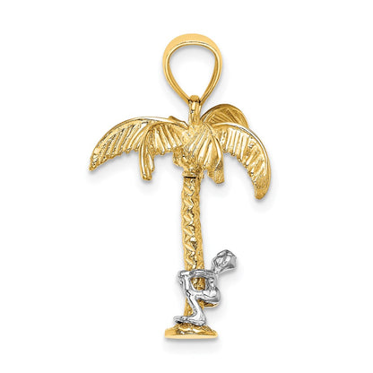 14k Two-tone Gold Moveable Man 3-D Palm Tree Charm