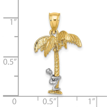14k Two-tone Gold Moveable Man 3-D Palm Tree Charm