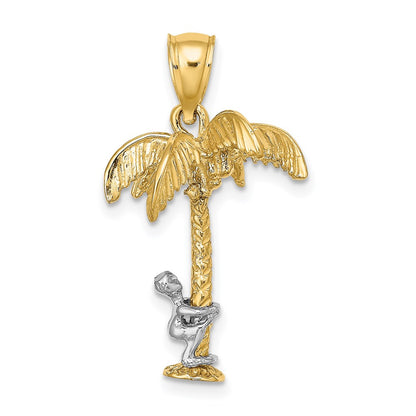 14k Two-tone Gold Moveable Man 3-D Palm Tree Charm